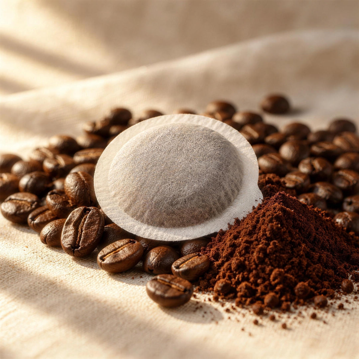 Monodosis ESE de Caffè di Spezia sobre café en grano y molido