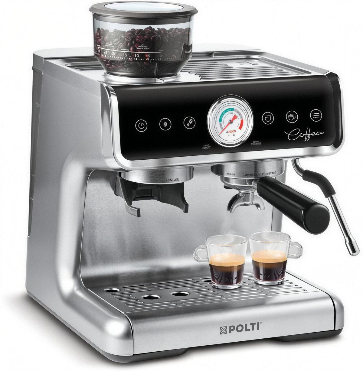 Cafetera espresso Polti Coffea G50S con molinillo de café en grano integrado, acabado en acero inoxidable